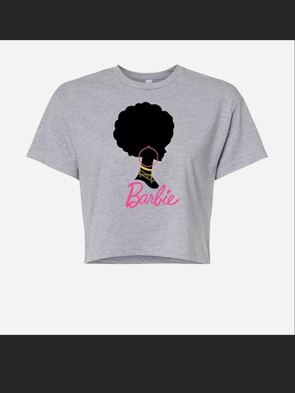 Barbie Grey Tee with Black Silhouette and Pink Script